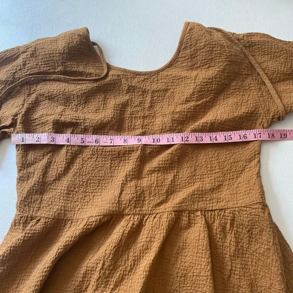 Madewell Brown Textured Peplum Top XS Lace Up Back Boho Blouse
